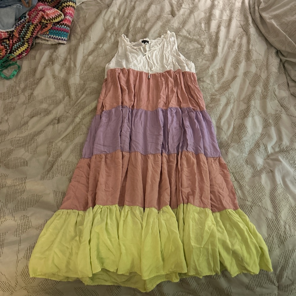 Coco + Carmen Tiered Ruffled Maxi Dress White and Pink
